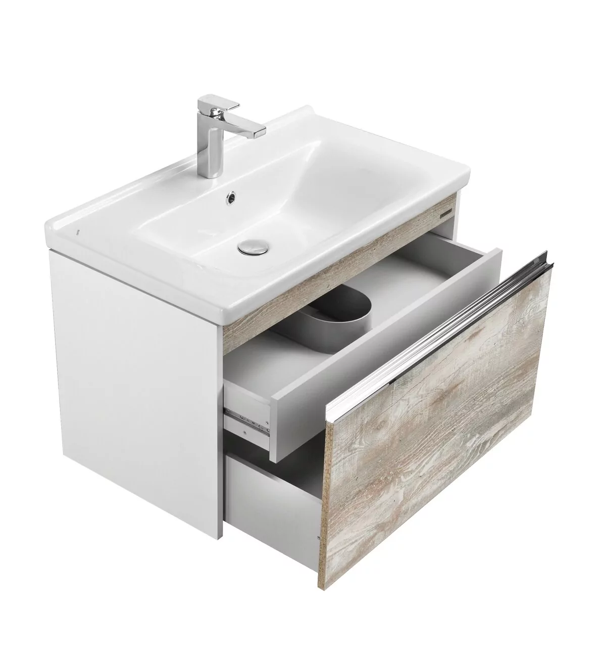 Тумба подвесная Aquaton Капри 80 раковиной Миранда 80, бетон пайн