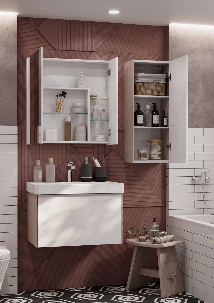 Шкаф навесной Aquaton Асти 40 белый глянец, ясень шимо