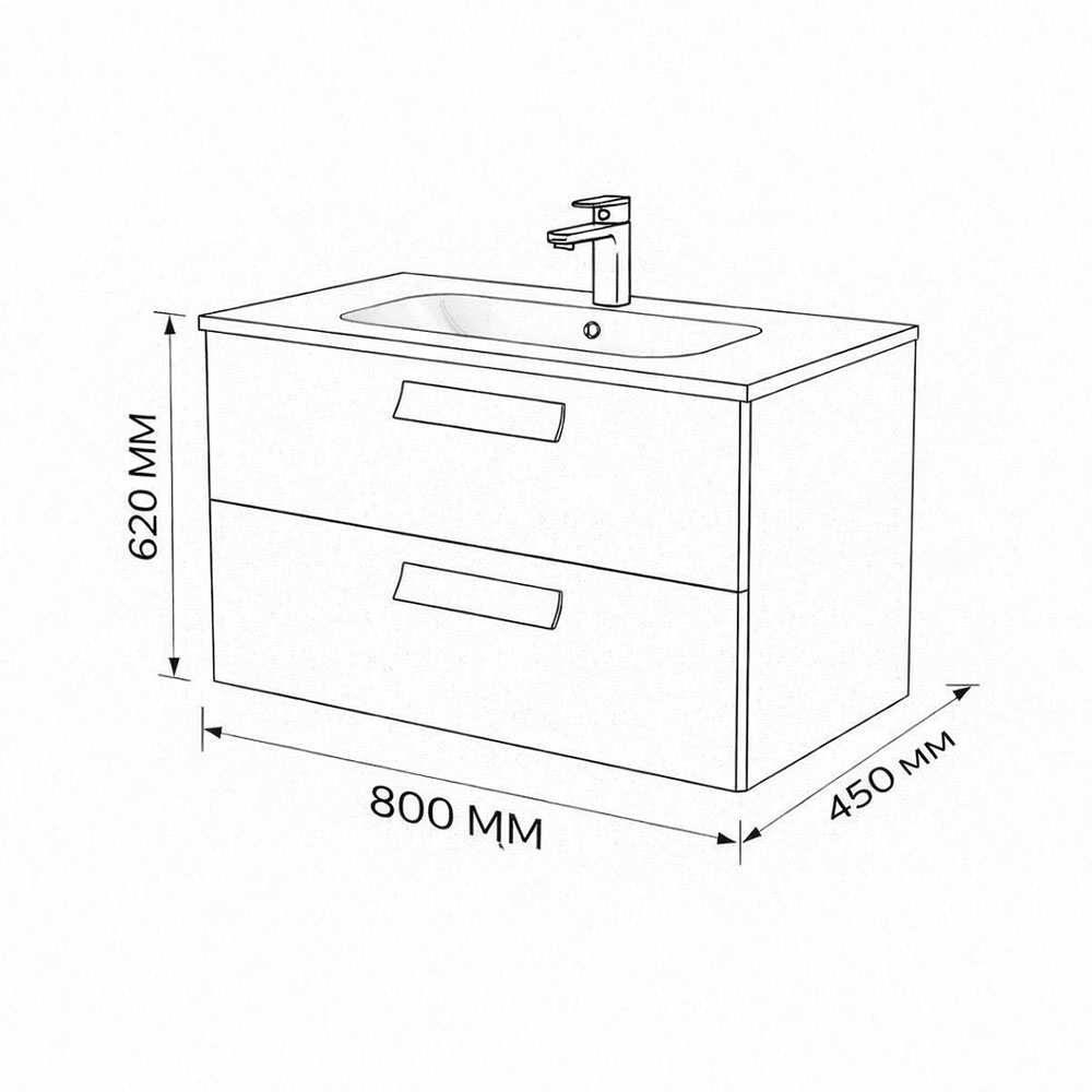 Тумба с раковиной подвесная (80 см) Terminus Noto NOT10802099901O, черный soft touch