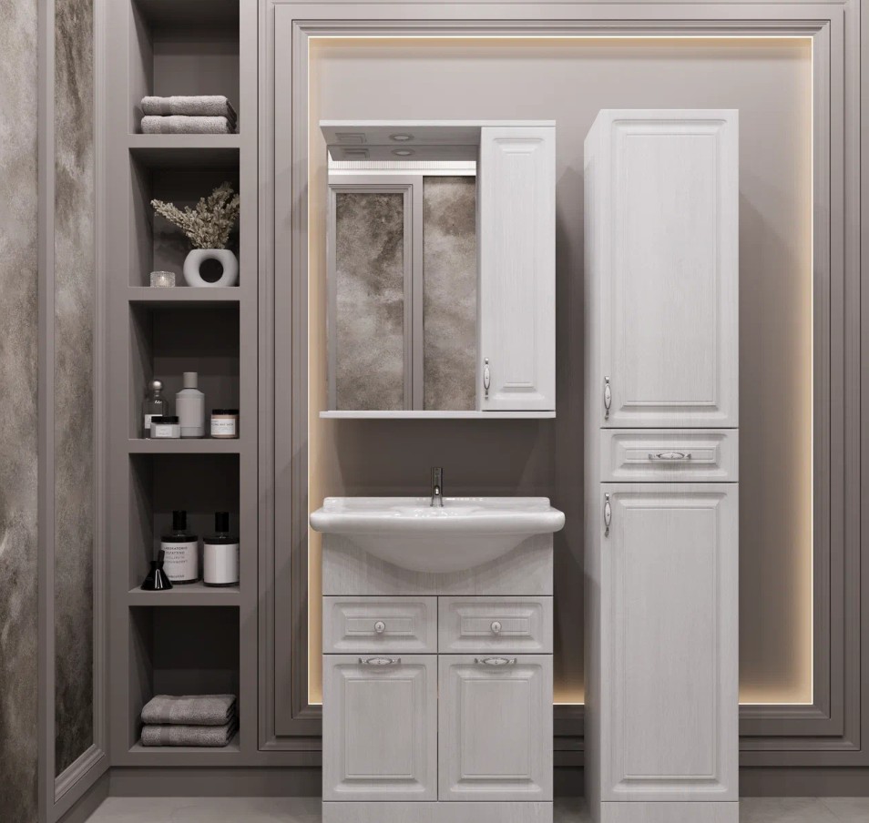 Зеркало-шкаф Stella Polar Кармела 65/С R свет, Люкс белое серебро