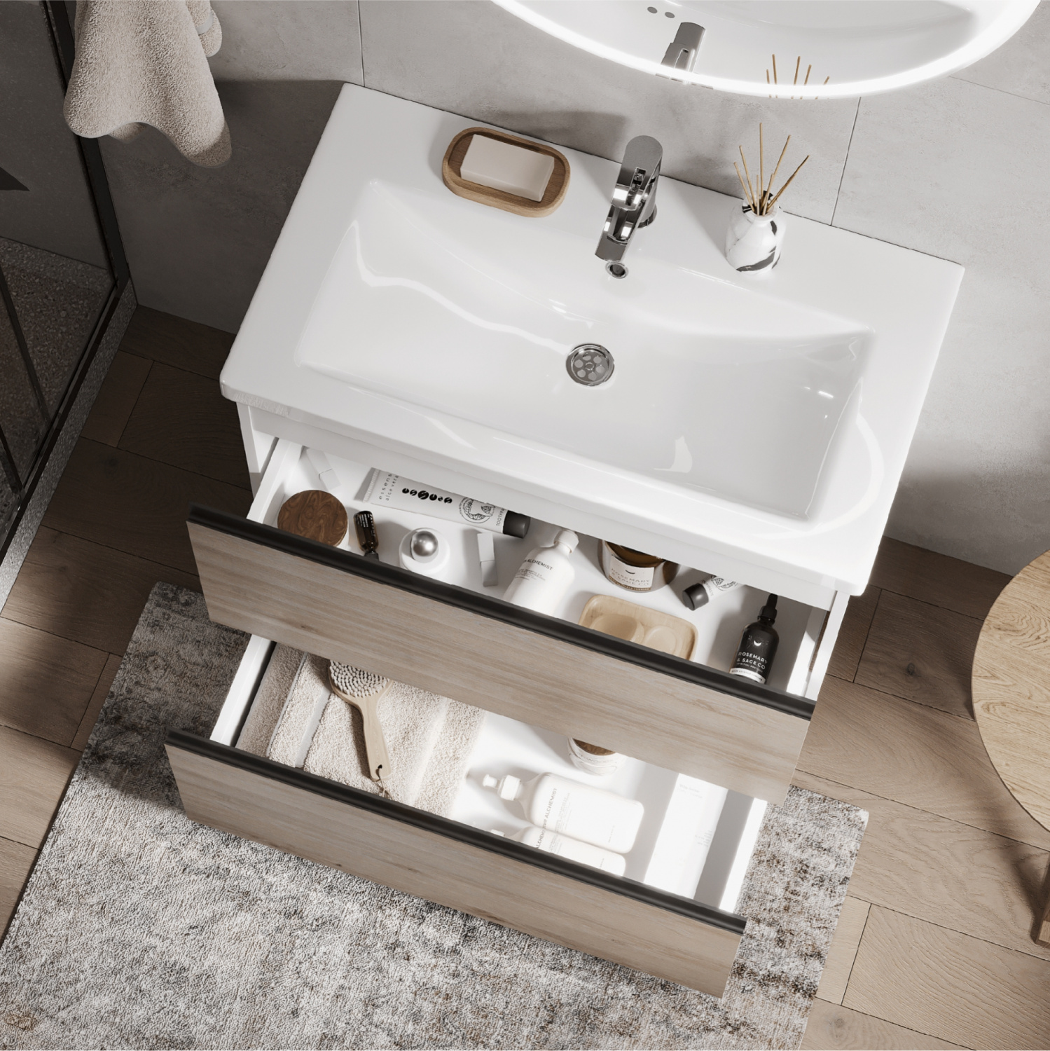 Тумба напольная Vigo Cross 800-0-2 с раковиной Como 80, 2 ящика, белый