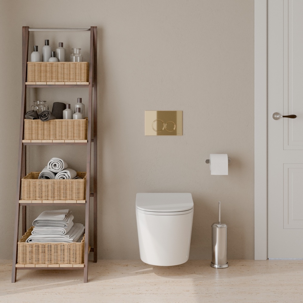 Комплект 3в1 IBERICA BLANCA инсталляция SILENCIO, унитаз BURGOS ALTO белый, кнопка смыва ESTI-O золото глянцевое (IB001.BRA.234.826)