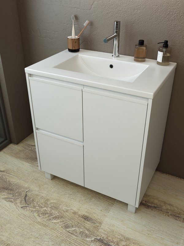 Тумба с раковиной Emmy Вега 70 напольная, 2 ящика, 1 дверь, белый