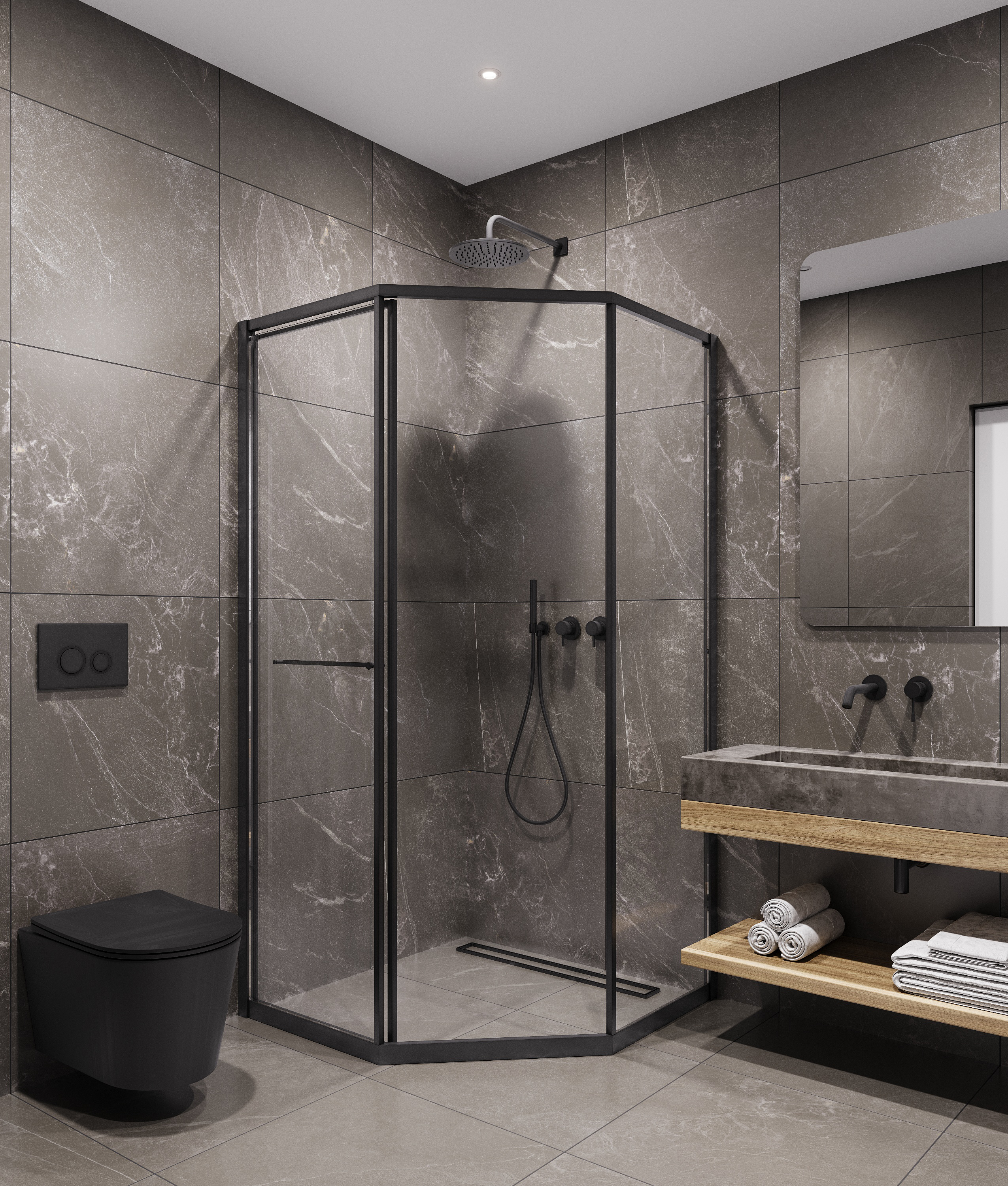 Душевой угол Timo TTSS-100/03C-8R, 1000*1000*2000, профиль черный, стекло прозрачное 8 мм