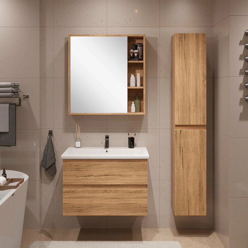 Зеркальный шкаф SanStar Lavanti/Graffa/Diva/Модена 70 универсальный, Дуб вотан