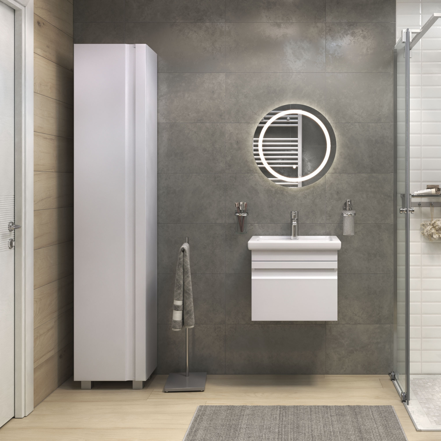 Тумба напольная Vigo Holly 50 с раковиной Como 50, 1 ящик, белый