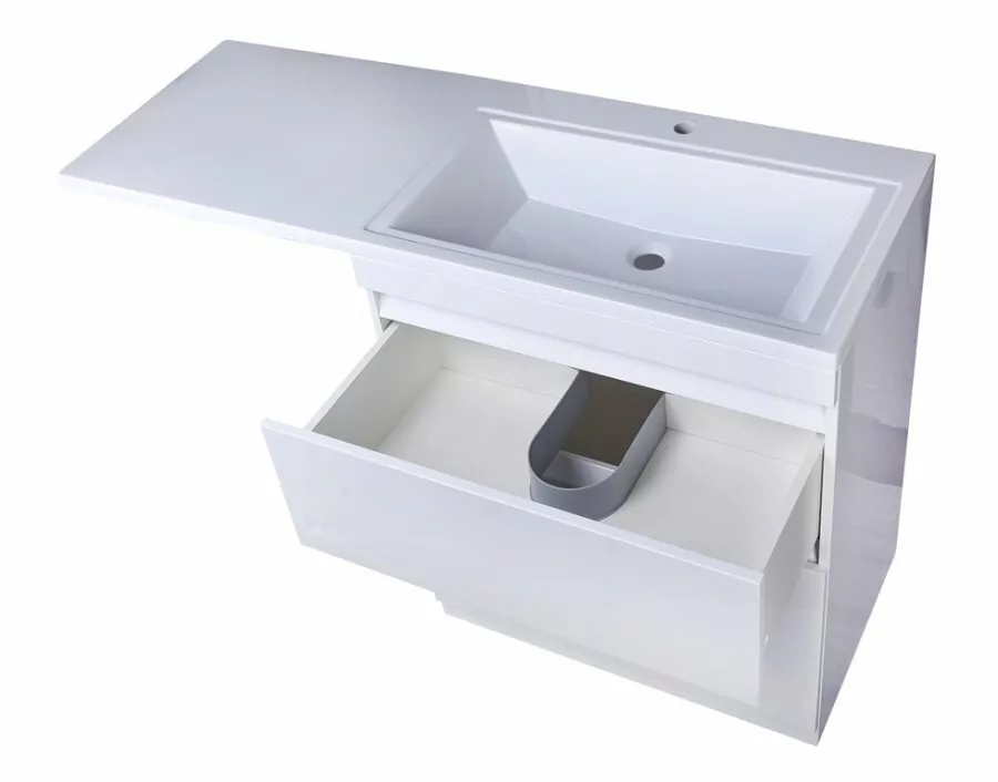 Тумба напольная Style Line Даллас 150 люкс plus ПВХ с раковиной Даллас 150 под стиральную машину, 2 ящика, правая, белая от магазина Vanna-Vanna.ru!