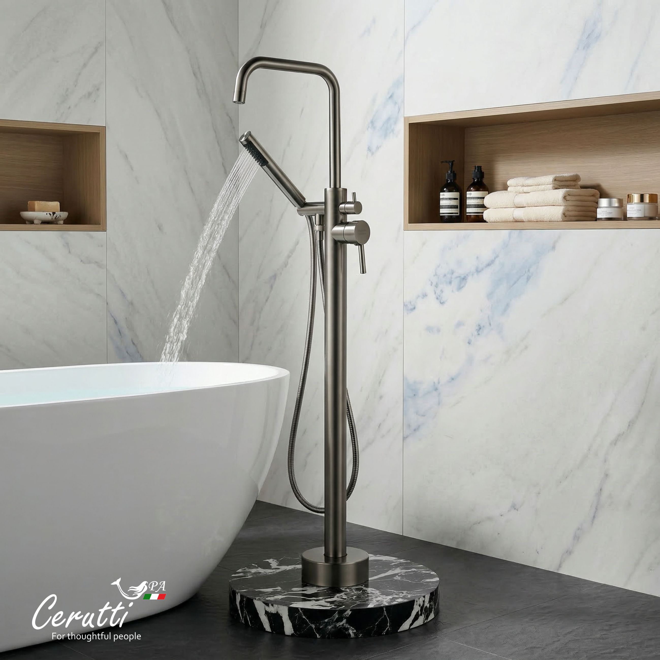 Смеситель напольный Ceruttispa Афра GG (AFRA GG) из нержавеющей стали, цвет графит