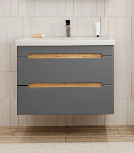 Тумба подвесная SanStar Diva 70 с раковиной Фостер 70, дуб вотан, графит софт