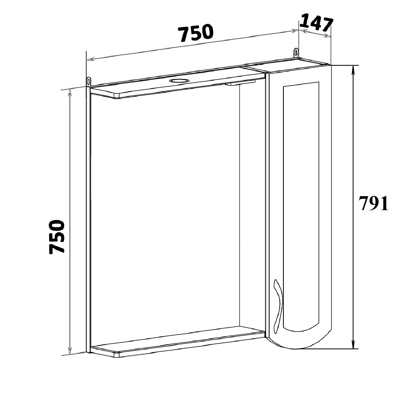 Зеркало-шкаф Runo Неаполь 75 R, белый