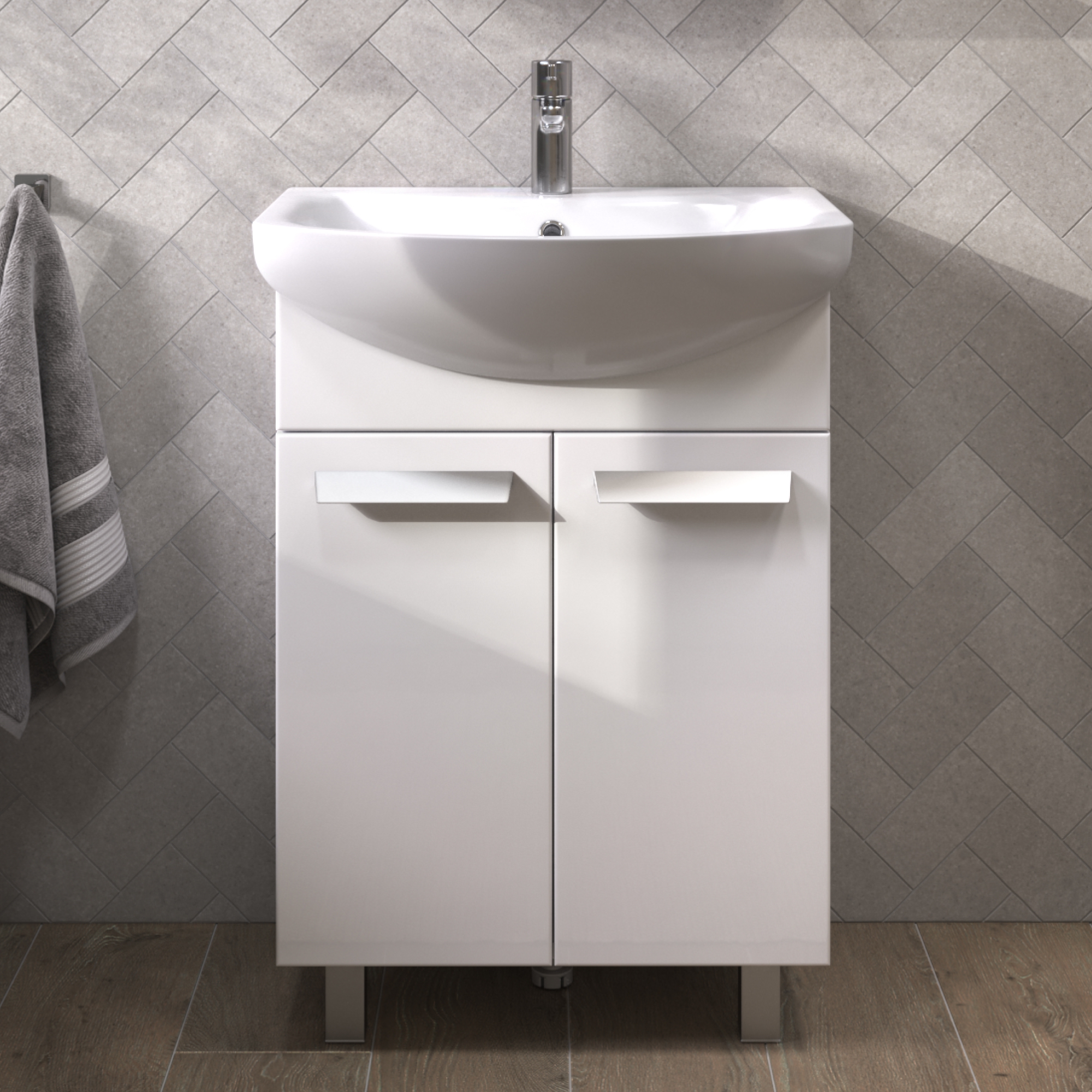 Тумба напольная Vigo Hoska 60 с раковиной Балтика 60, 2 двери, белый