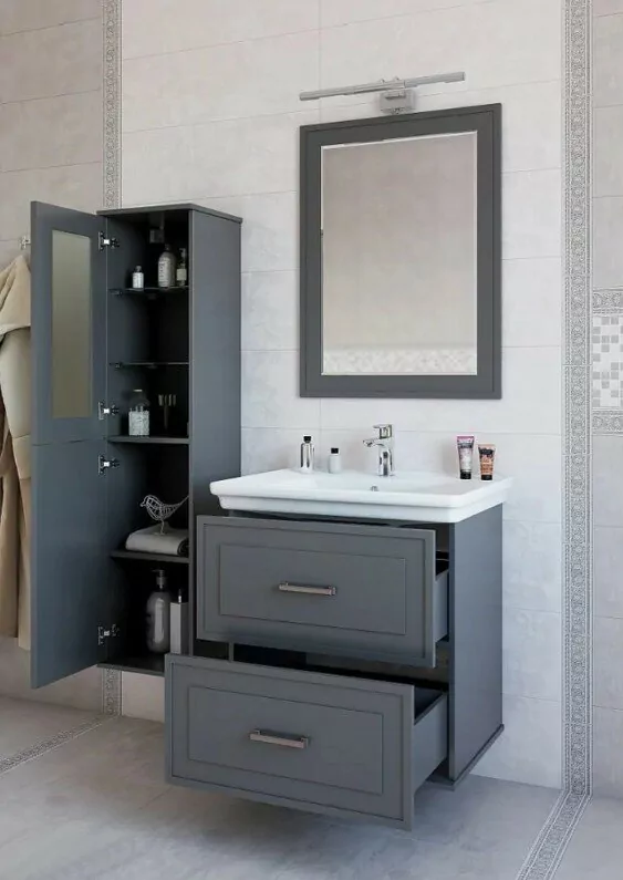 Пенал Sanflor Модена 34 L  подвесной, серый матовый