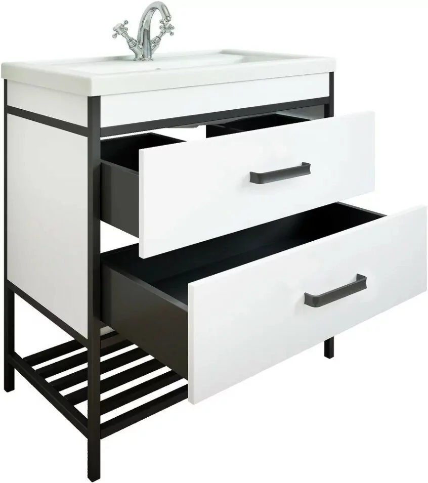 Тумба с раковиной Sanflor Норд 80 напольная, белый, черный муар