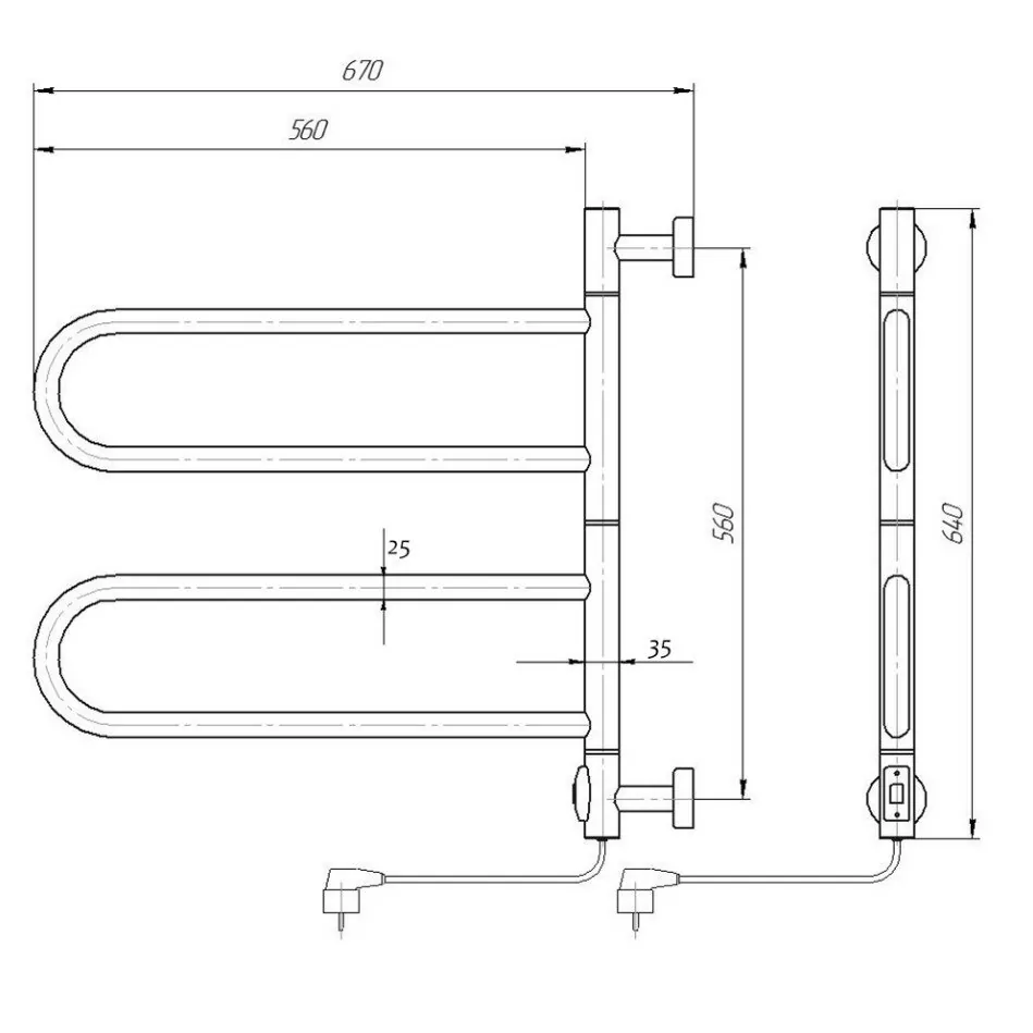 Полотенцесушитель электрический Сальса Domoterm DMT 108F П4 65х50 поворотный, хром