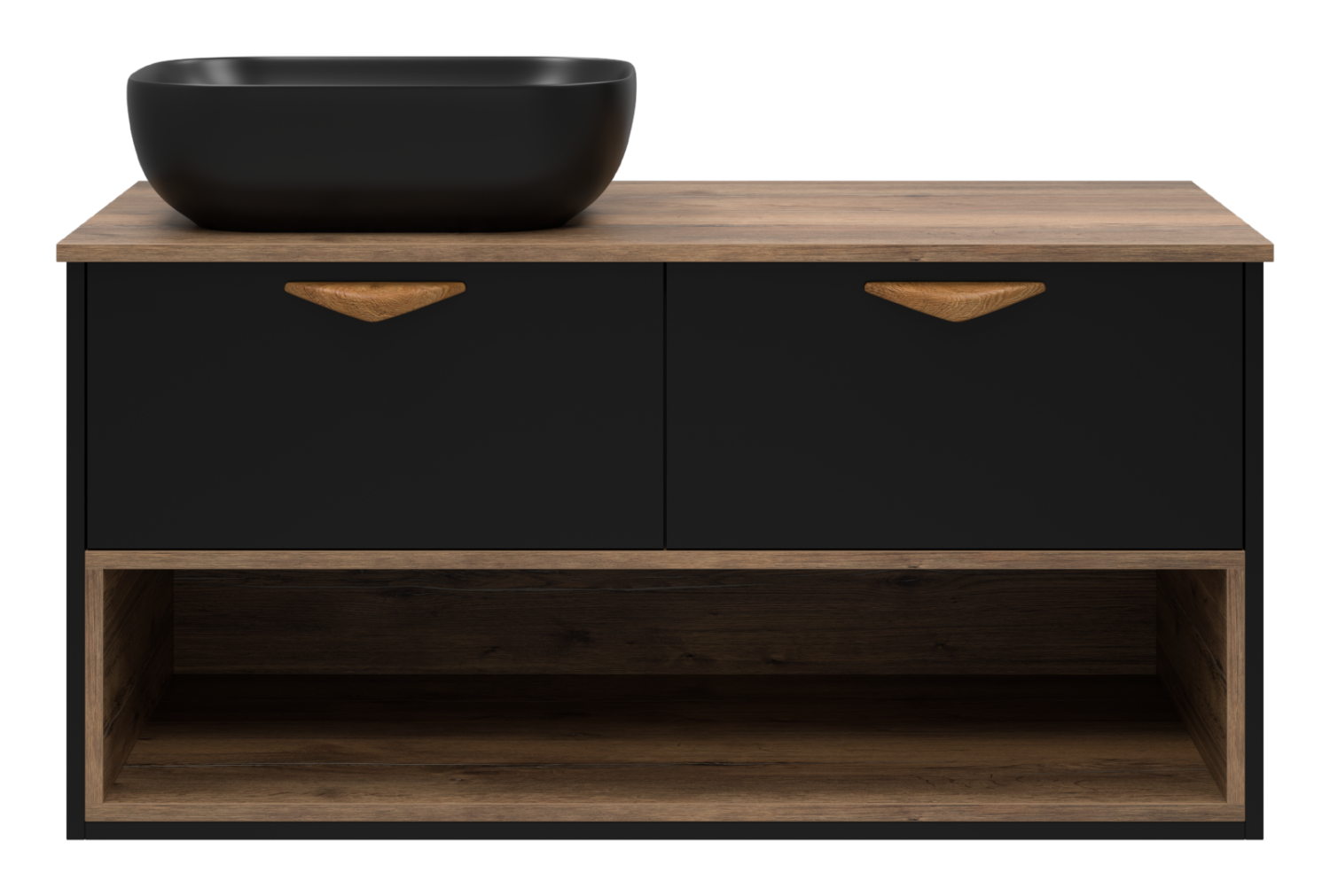 Тумба с раковиной Brevita Bergen 105 с подсветкой подвесная, черный/дуб галифакс