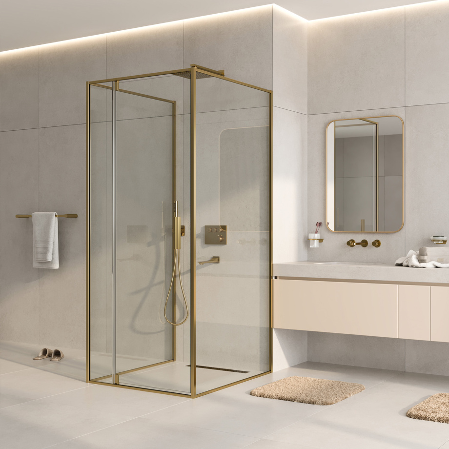 Душевой уголок WasserKraft Aisch 55P43 90х90 квадратный, без поддона, прозрачное стекло, золото матовое