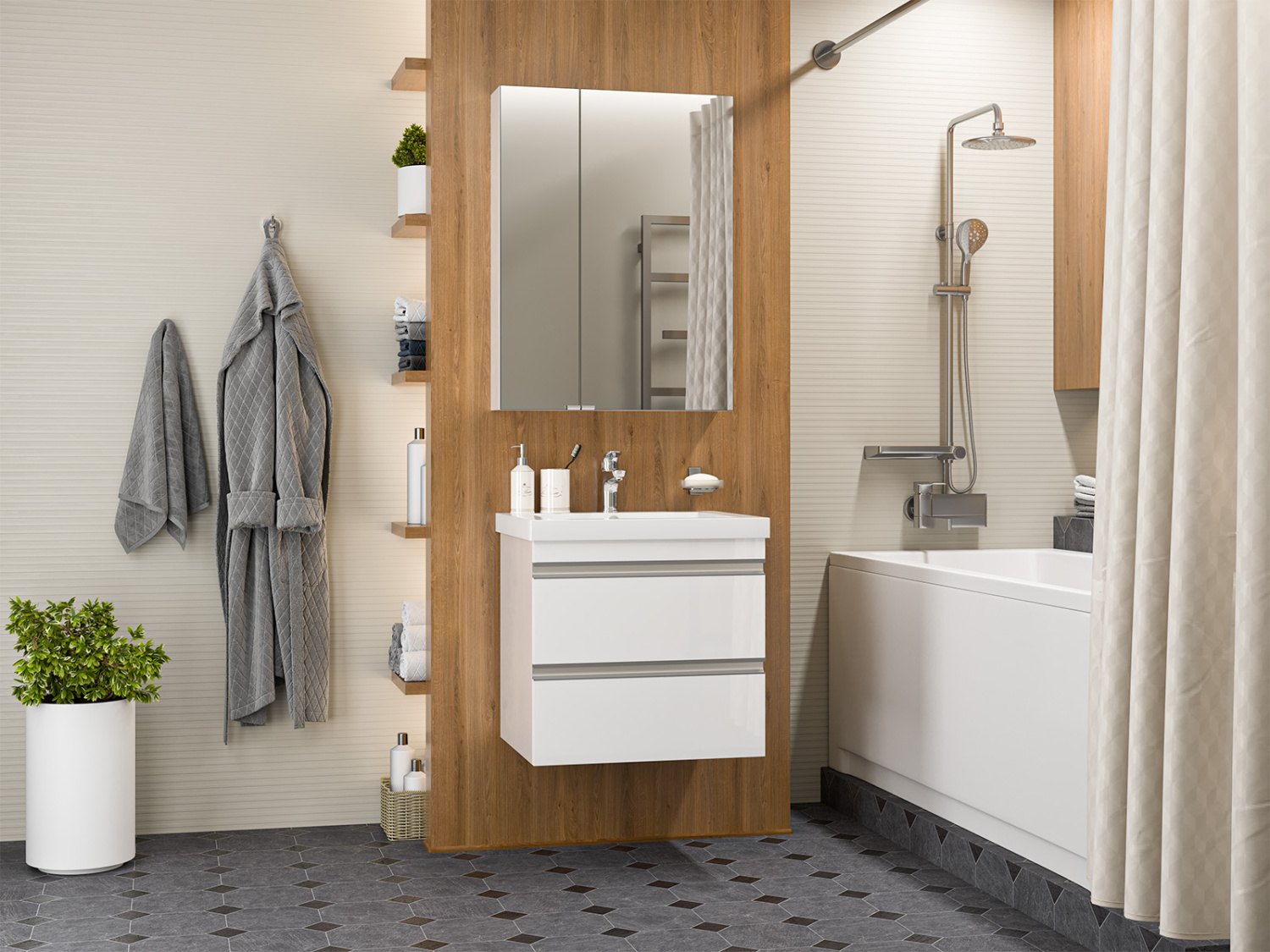 Тумба с раковиной Misty Ингрид 60 подвесная, белый