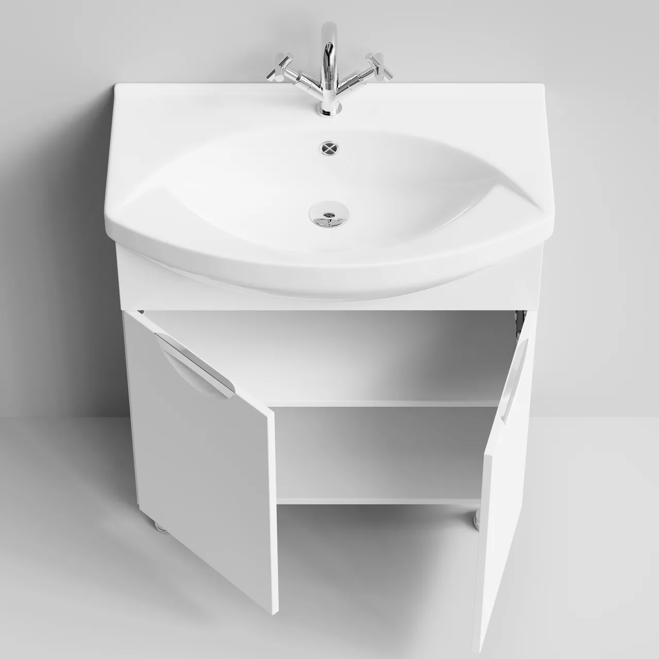 Тумба напольная Vod-ok Лира 75 с раковиной Лагуна 75, две двери, белая