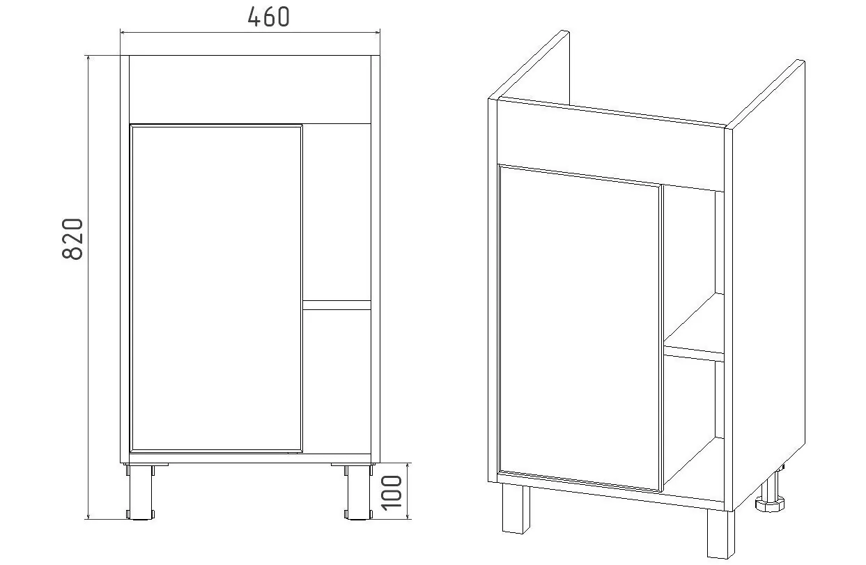 Тумба напольная Viant Бостон 50 с раковиной Como 50, 1 дверь, графит/дуб вотан