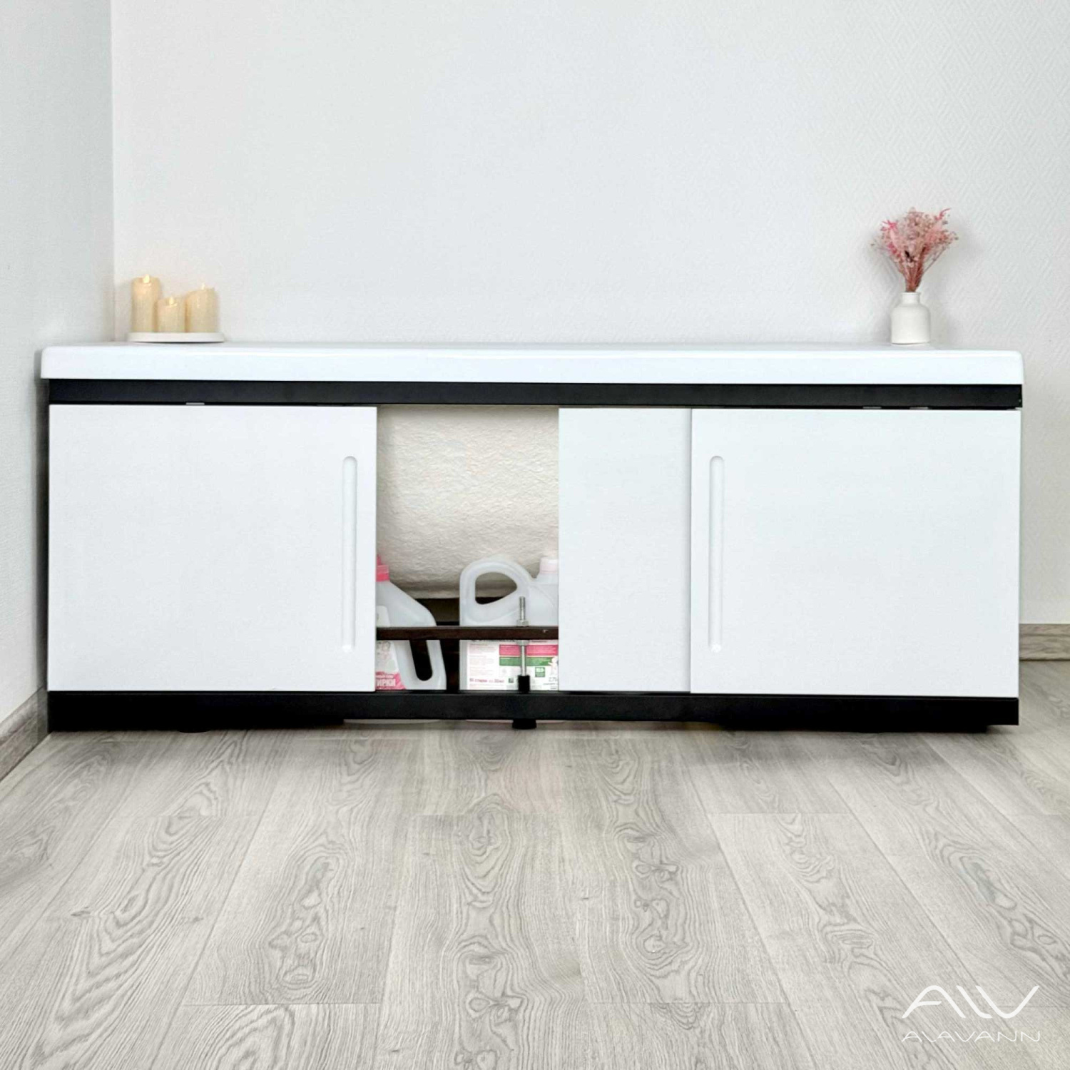 Экран под ванну Alavann Alt Black 170 раздвижной белый