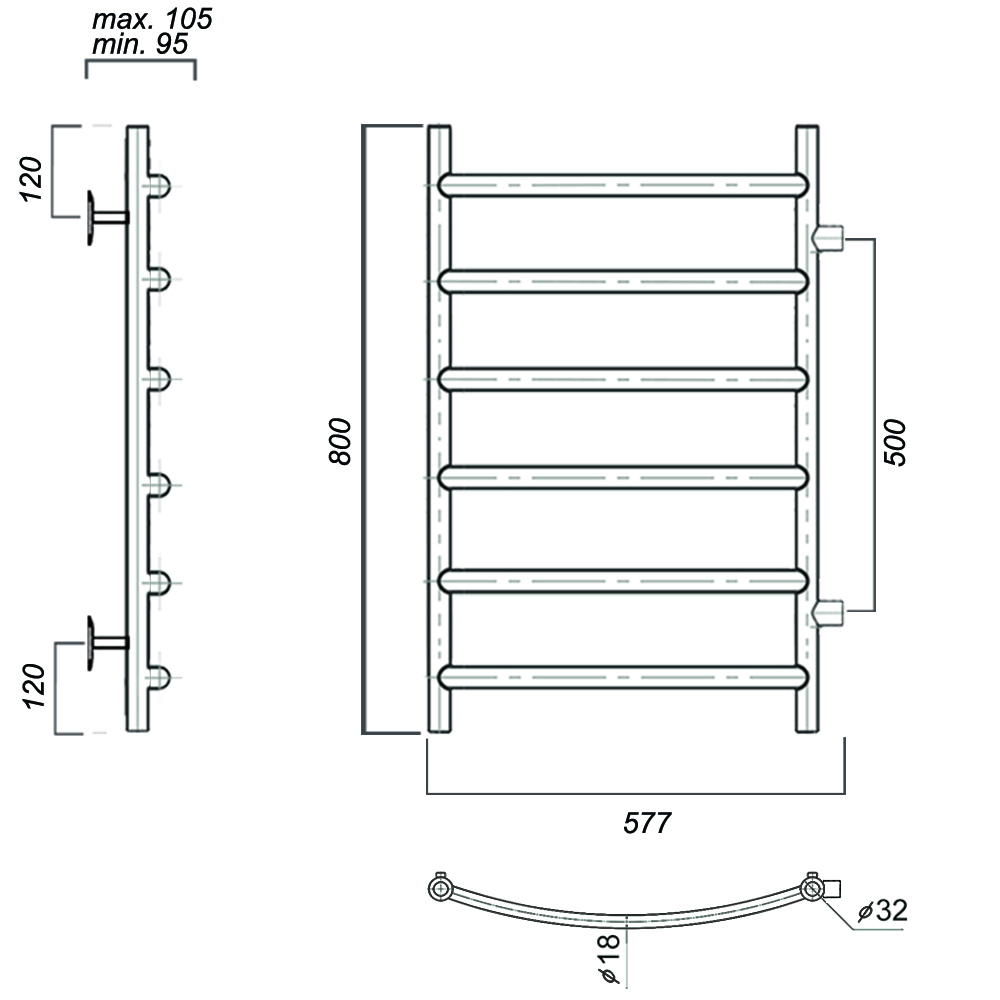 Полотенцесушитель водяной Domoterm Калипсо П6 500х800-500 хром