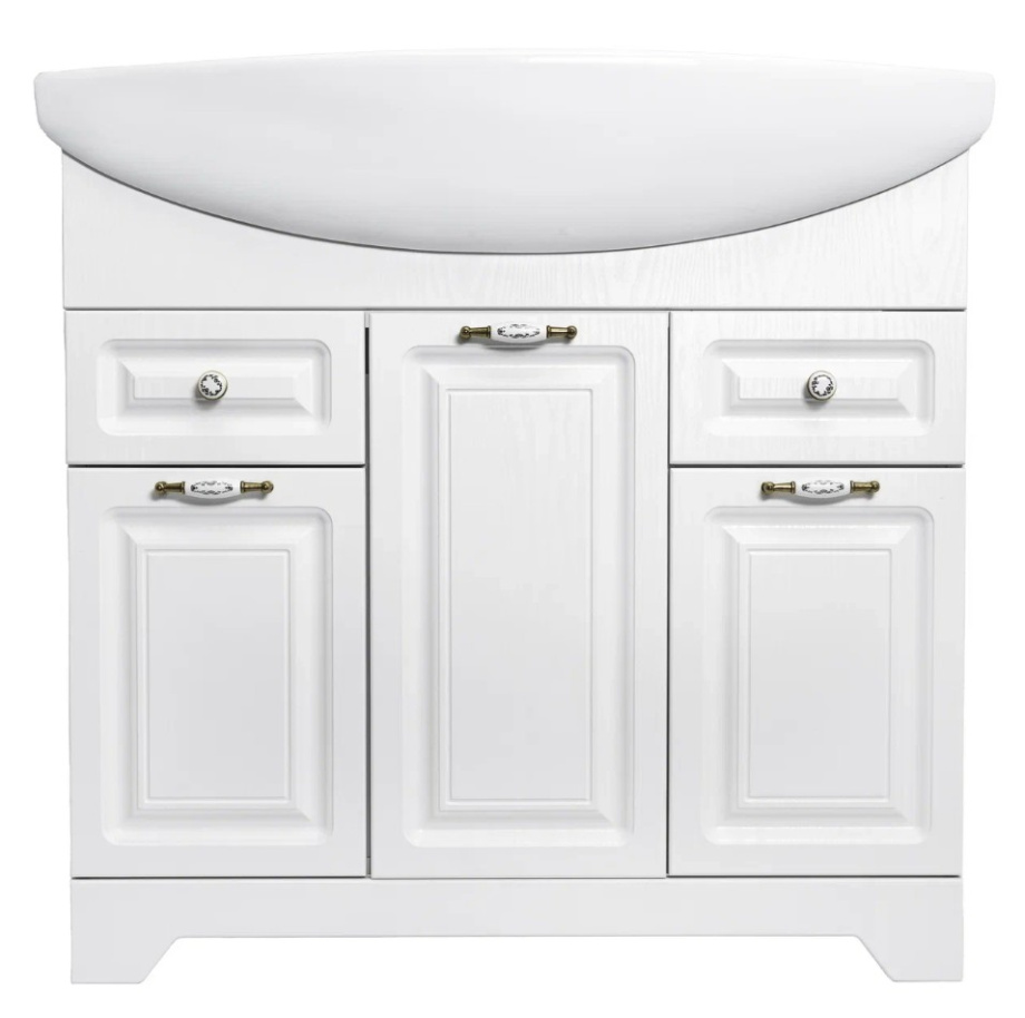 Тумба напольная Stella Polar Кармела 85 с раковиной Элеганс 85, 2 ящика, 3 двери, ольха белый