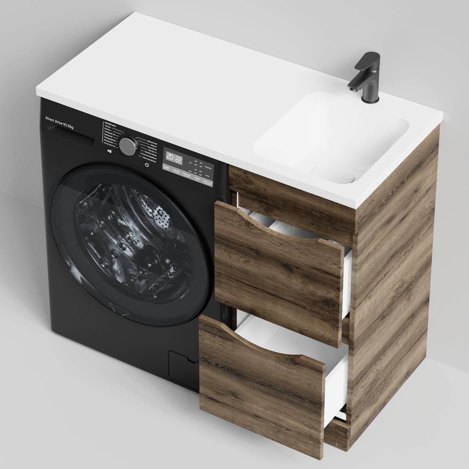 Тумба Vod-ok 38 с раковиной Смайл 100 напольная, под стиральную машину, правая, Дуб крымский коричневый