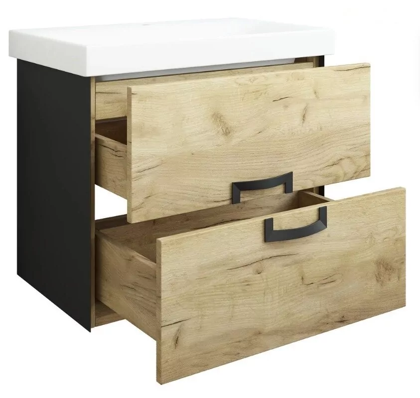 Тумба с раковиной Sanflor Выборг 60 подвесная, крафт золотой/черный матовый от магазина Vanna-Vanna.ru!