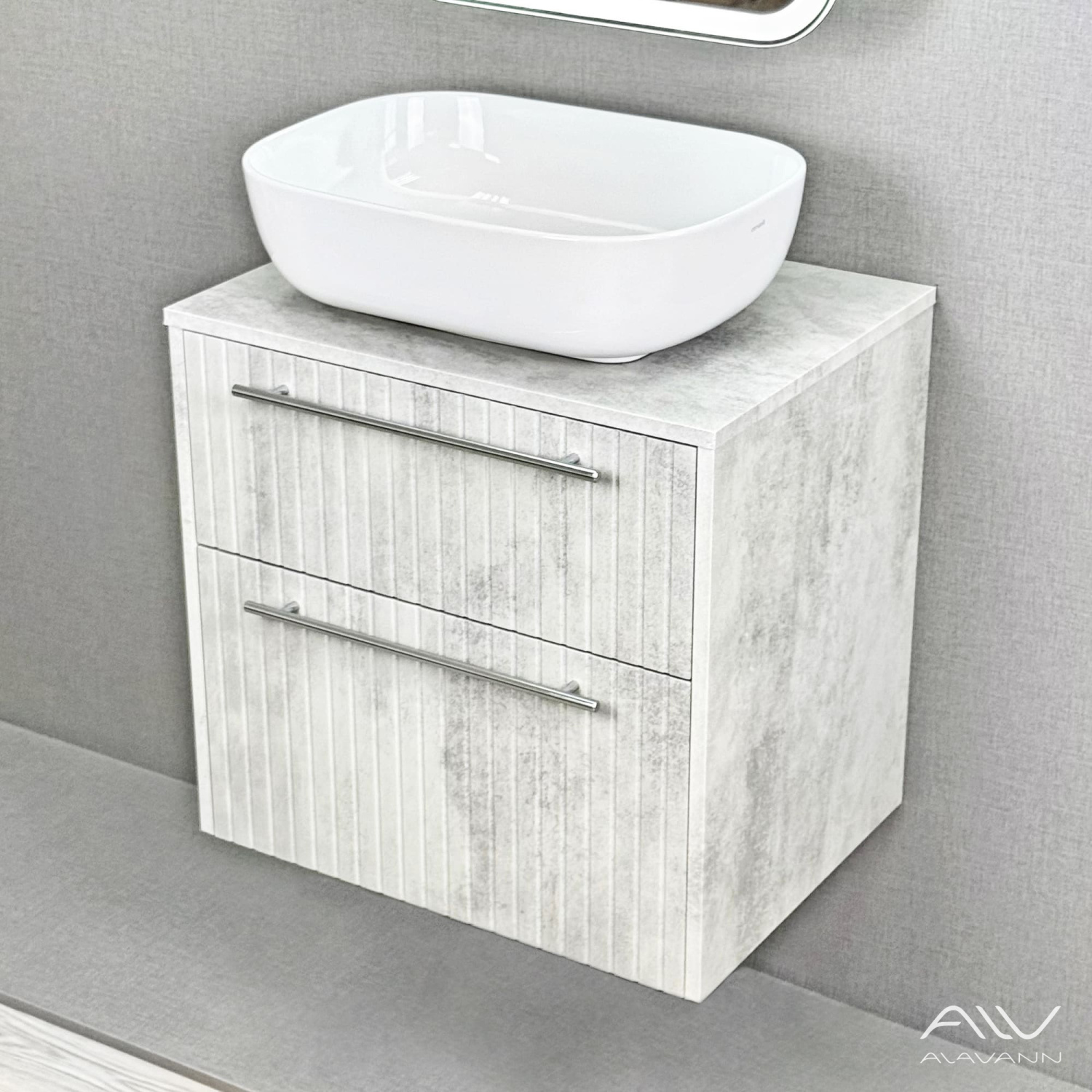 Тумба подвесная Alavann Emma 60 с раковиной Moduo 50 SQUARE, серый бетон