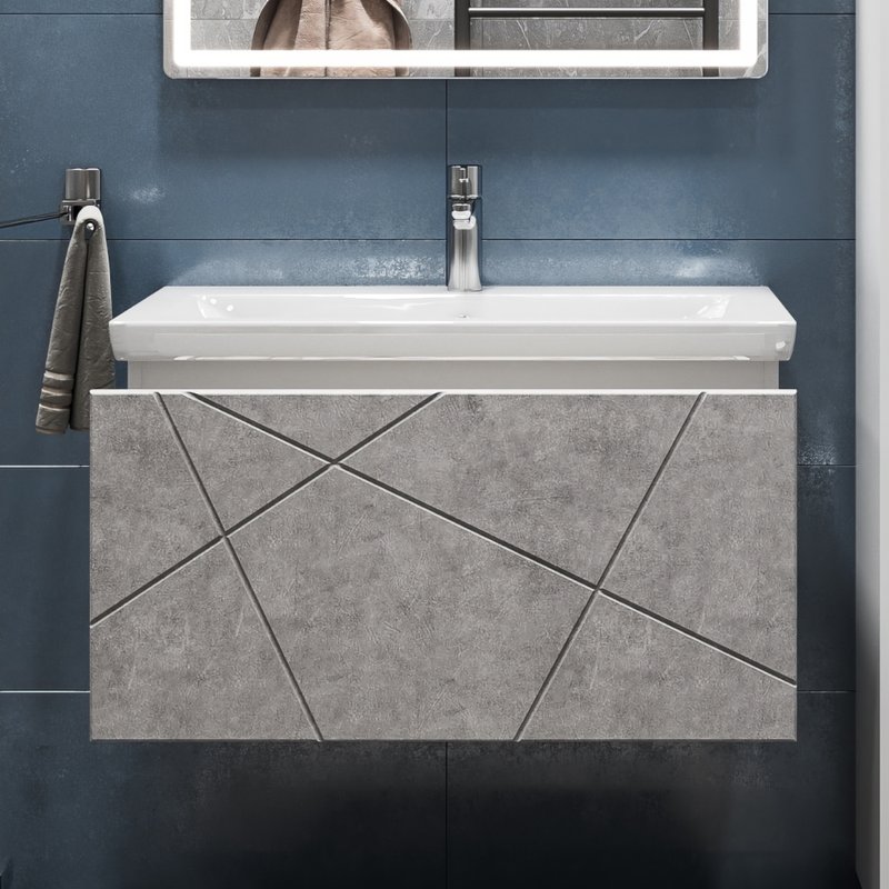 Тумба подвесная Vigo Geometry 80 с раковиной Neo 80, бетон