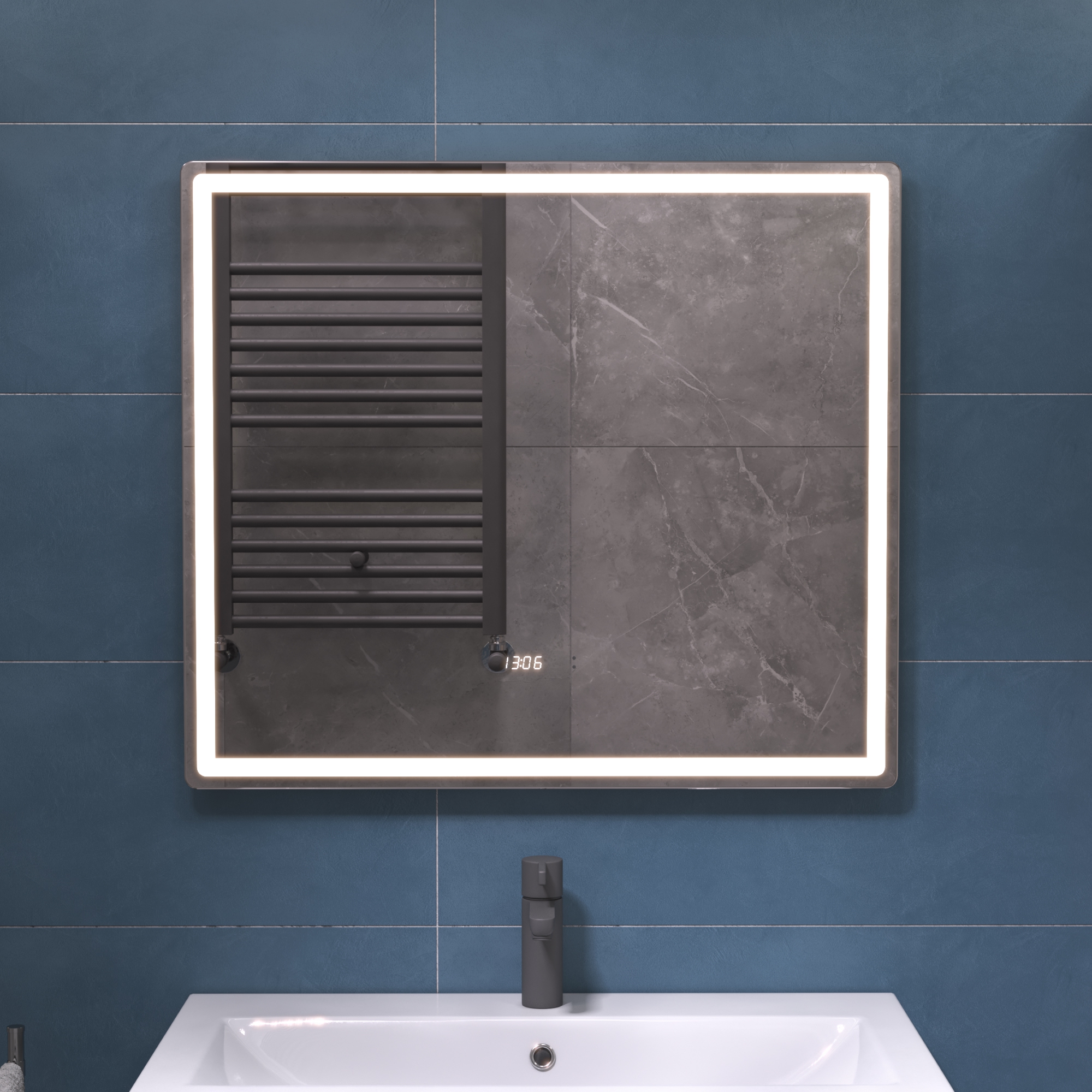 Зеркало Vigo Geometry Luxe 80 свет, сенсор, часы, антизапотевание