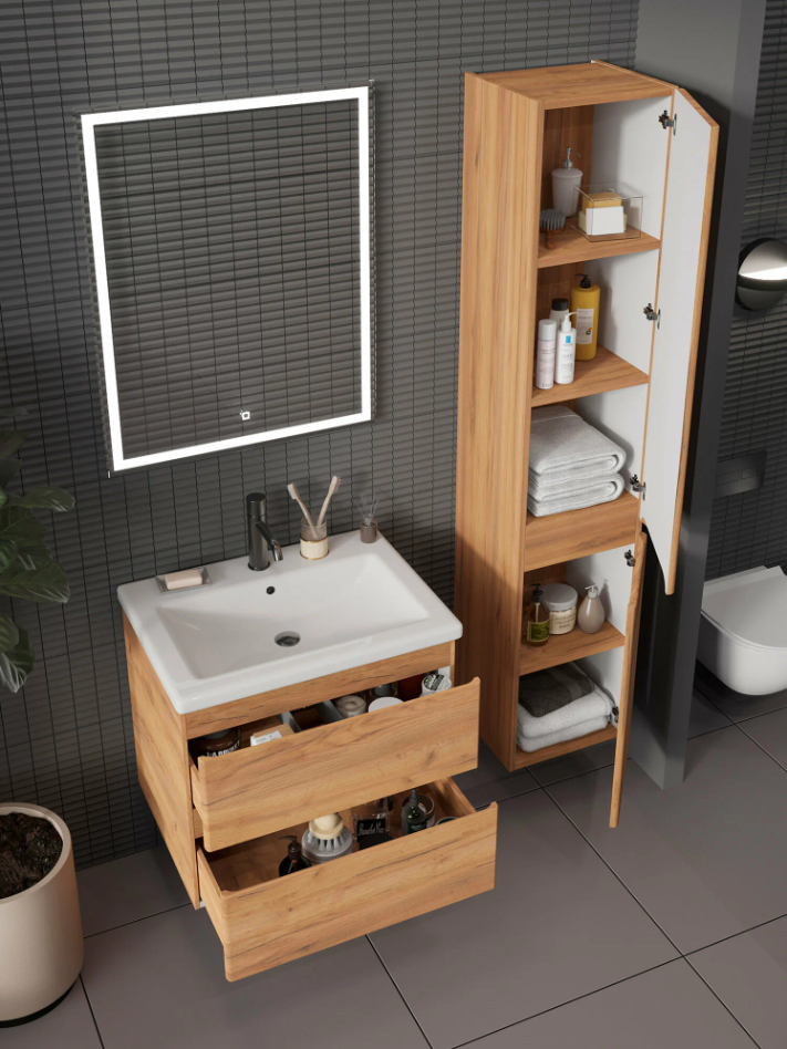 Тумба подвесная SanStar Riana 60 с раковиной Como 60 (комплект), Gold Craft