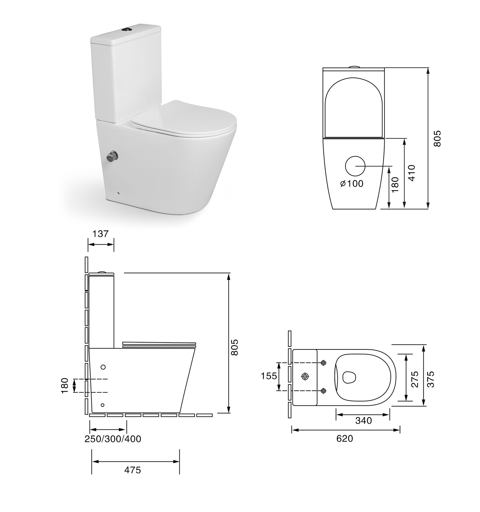 Унитаз - биде SantiLine SL-5014SM-BD напольный, безободковый, белый
