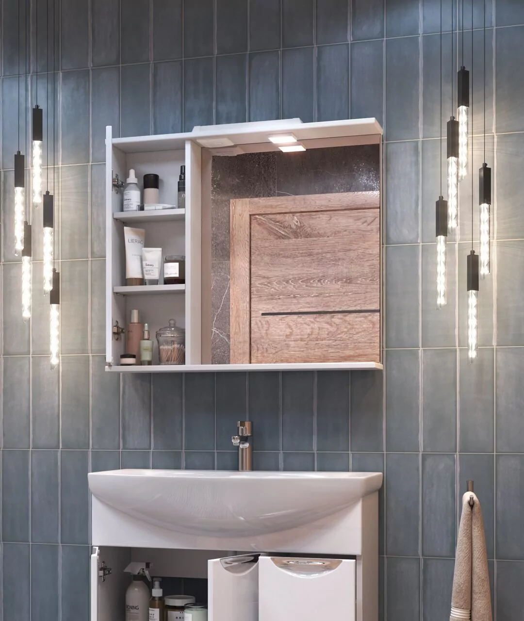 Зеркало с шкафчиком Vigo Callao 80 L, свет, белый