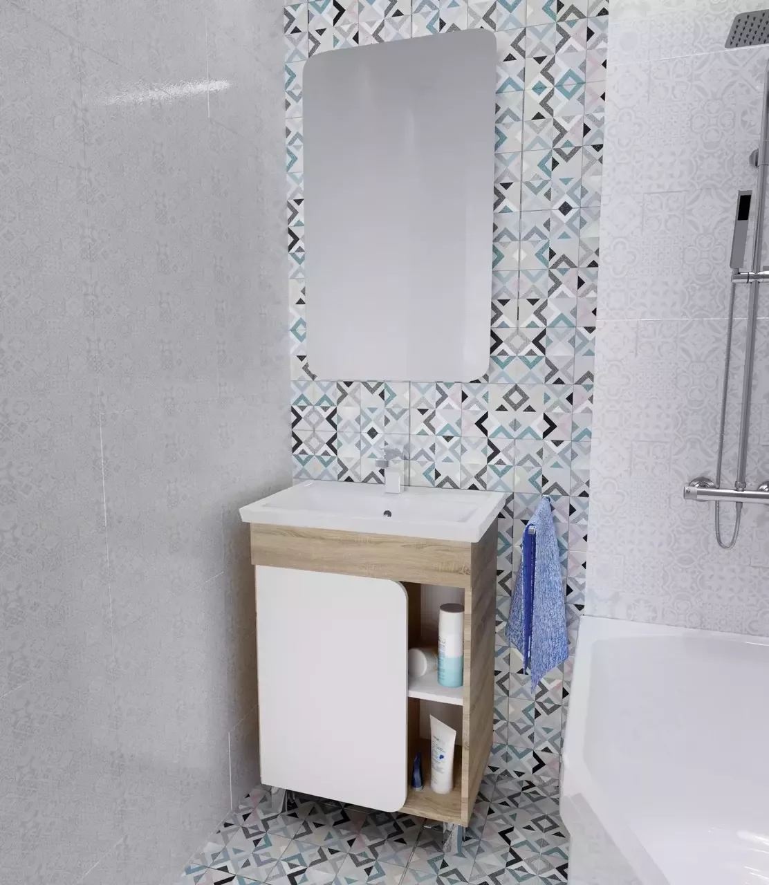 Тумба напольная 1Marka Nuvo 70Н с раковиной Comfort 70, 1 дверь, белый/дуб сонома