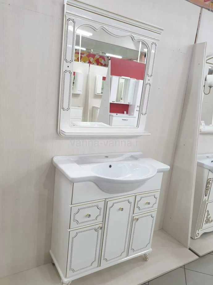 Мебель для ванной Vod-ok Elite Мариэль 85 комплект, напольный, белый, патина серебро, золото