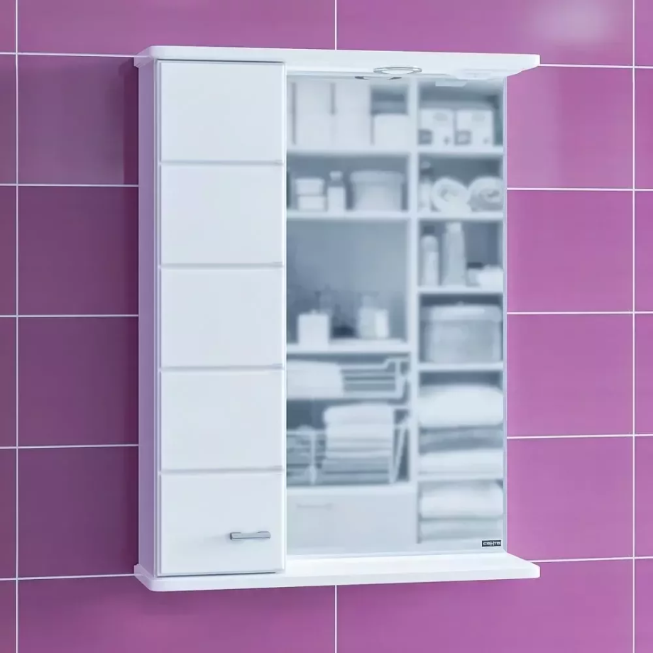 Зеркало со шкафчиком Санта Омега 60 L свет, белый