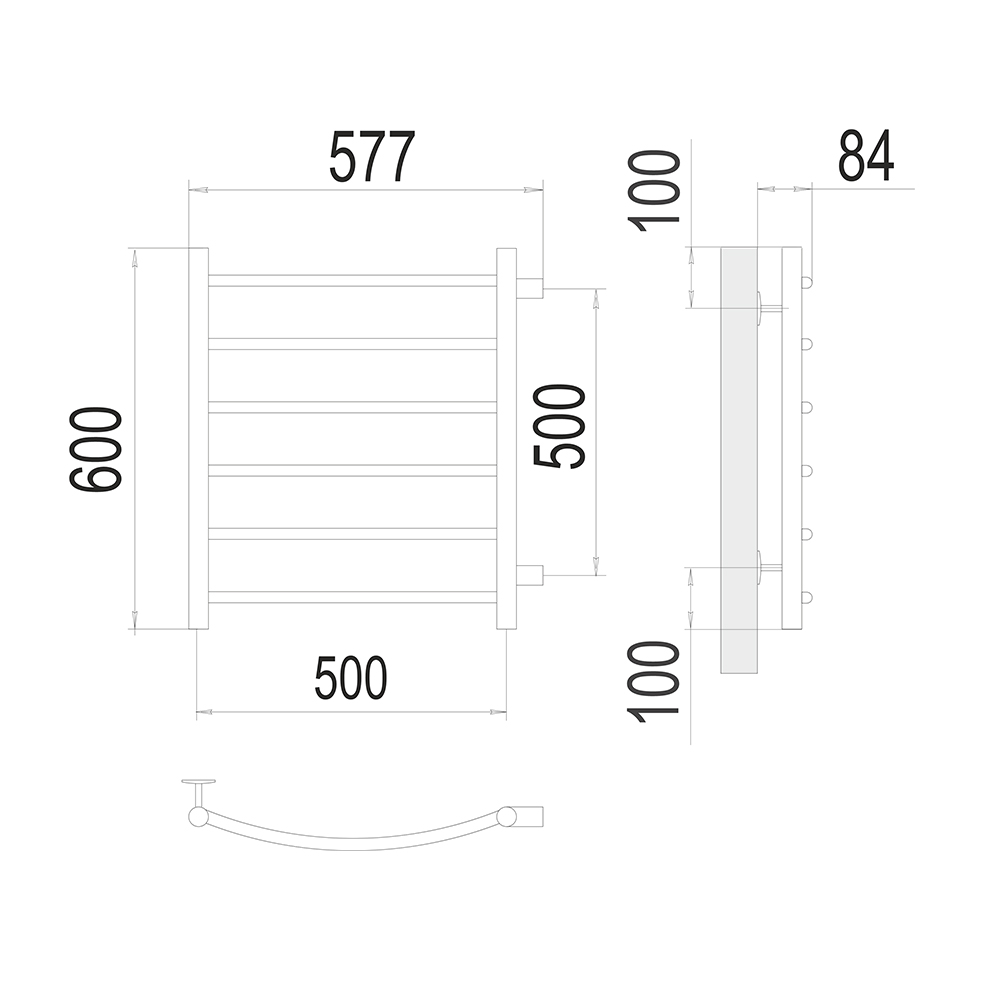 Полотенцесушитель водяной (боковое подключение) Terminus Классик П6 50х60