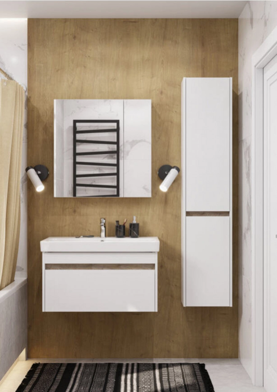 Тумба подвесная Aquaton Марти 80 с раковиной Адриана 80, белый