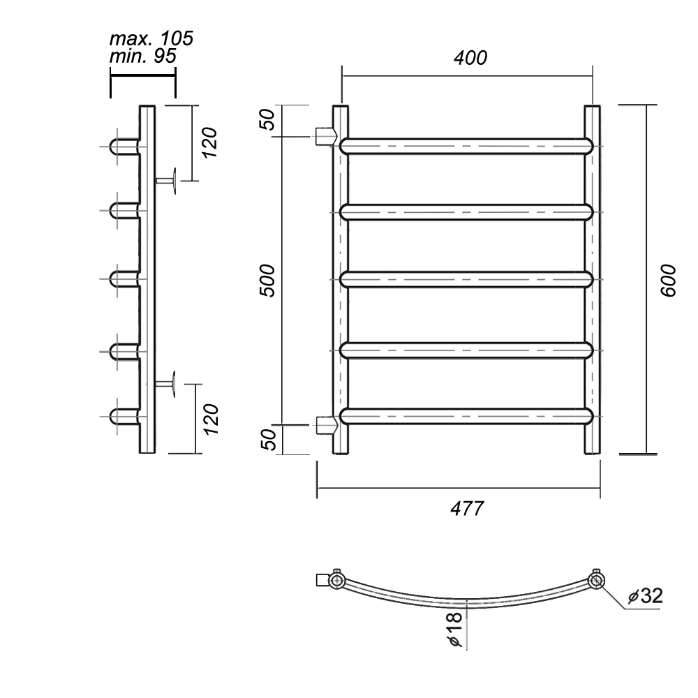 Полотенцесушитель водяной Domoterm Калипсо П5 400x600-500 хром