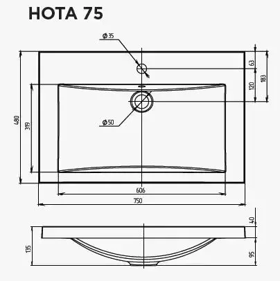 Тумба подвесная 1Marka Соната 75П с раковиной Нота New Polytitan 75, 1 ящик, белый от магазина Vanna-Vanna.ru!