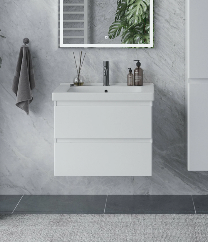 Тумба подвесная SanStar Riana 80 с раковиной Гармония 80 (комплект), белая