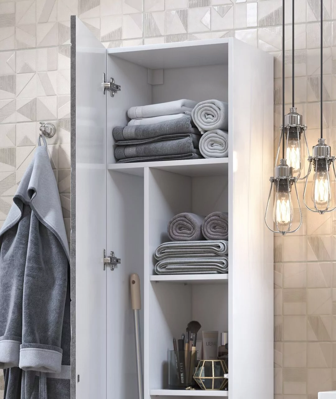 Пенал напольный Vigo Geometry 45 L/R, белый/бетон