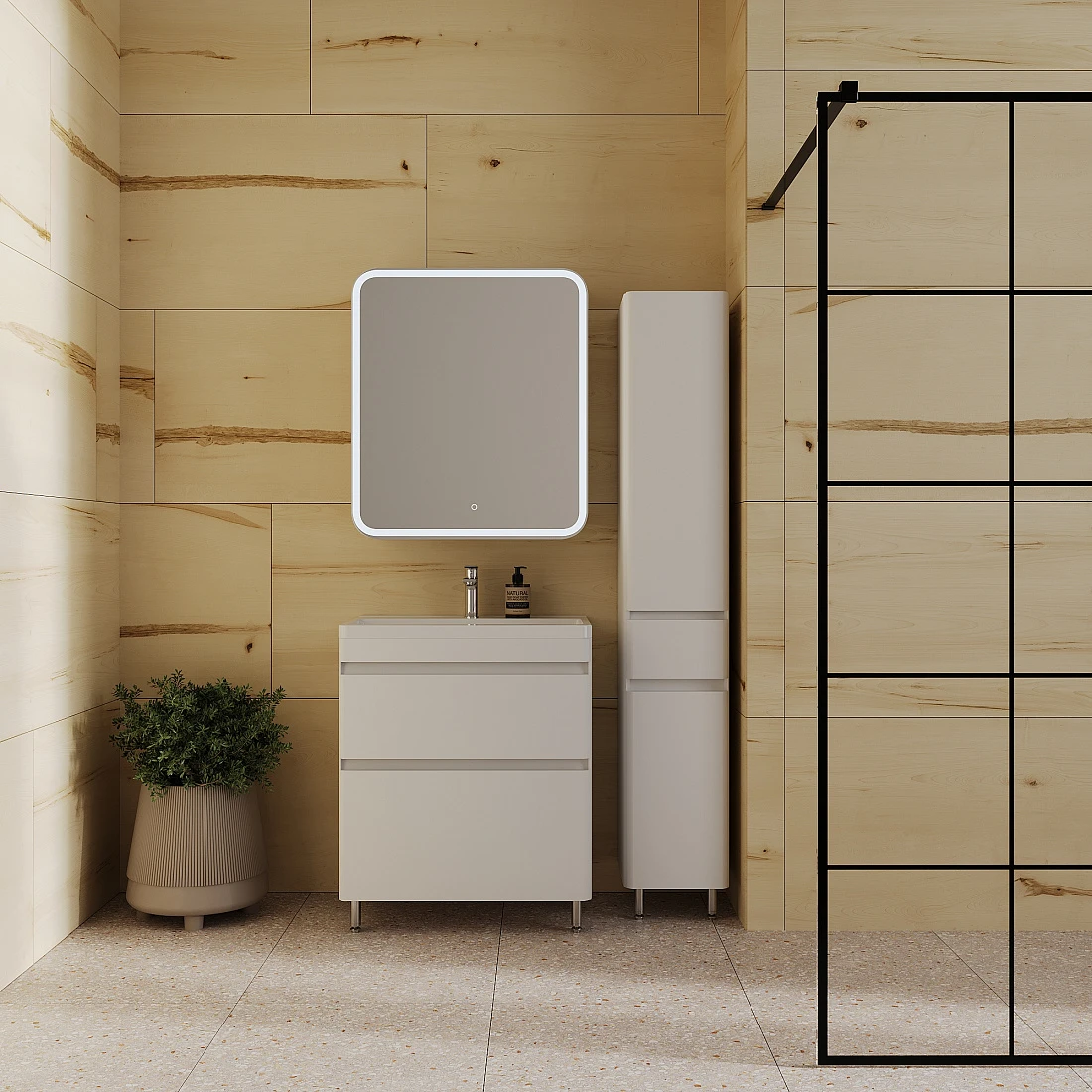 Тумба напольная Style Line Атлантика 70 Plus Люкс с раковиной Атлантика 70, антискрейч, белый матовый