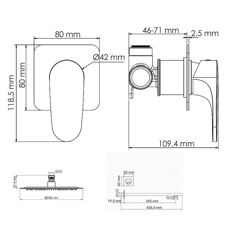 Душевой комплект WasserKraft Neckar A2151.183.208 глянцевое золото