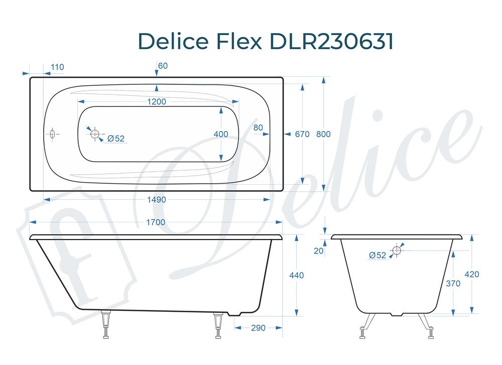 Ванна чугунная Delice Flex 170х80 DLR230631