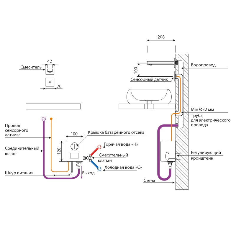 Смеситель для раковины встроенный, сенсорный Timo Selene 2073/13SM никель