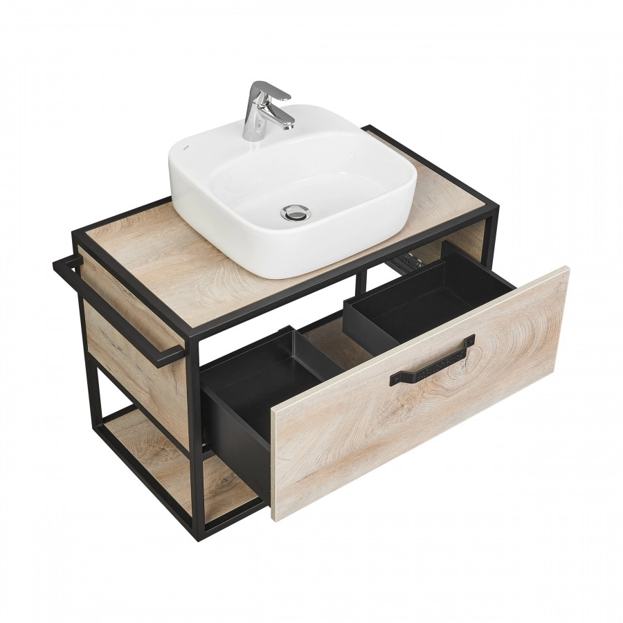 Тумба подвесная Aquaton Лофт Фабрик 80 с раковиной Одри 42х42 Soft, дуб эндгрейн