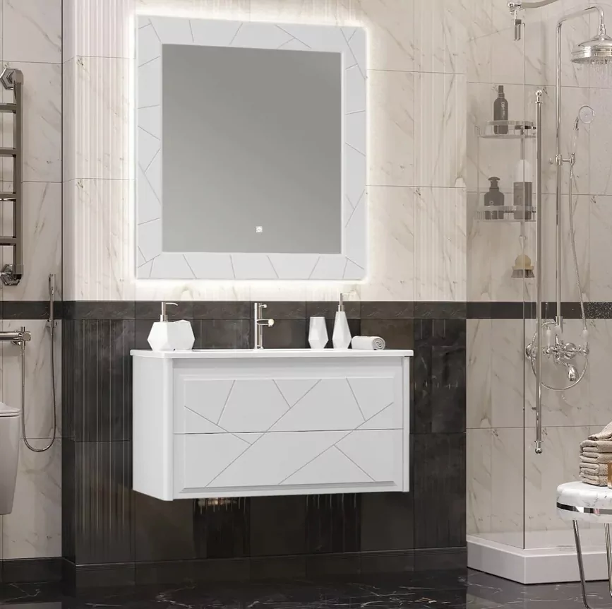 Зеркало Opadiris Луиджи 100 свет, сенсор, антизапотеватель, белый матовый