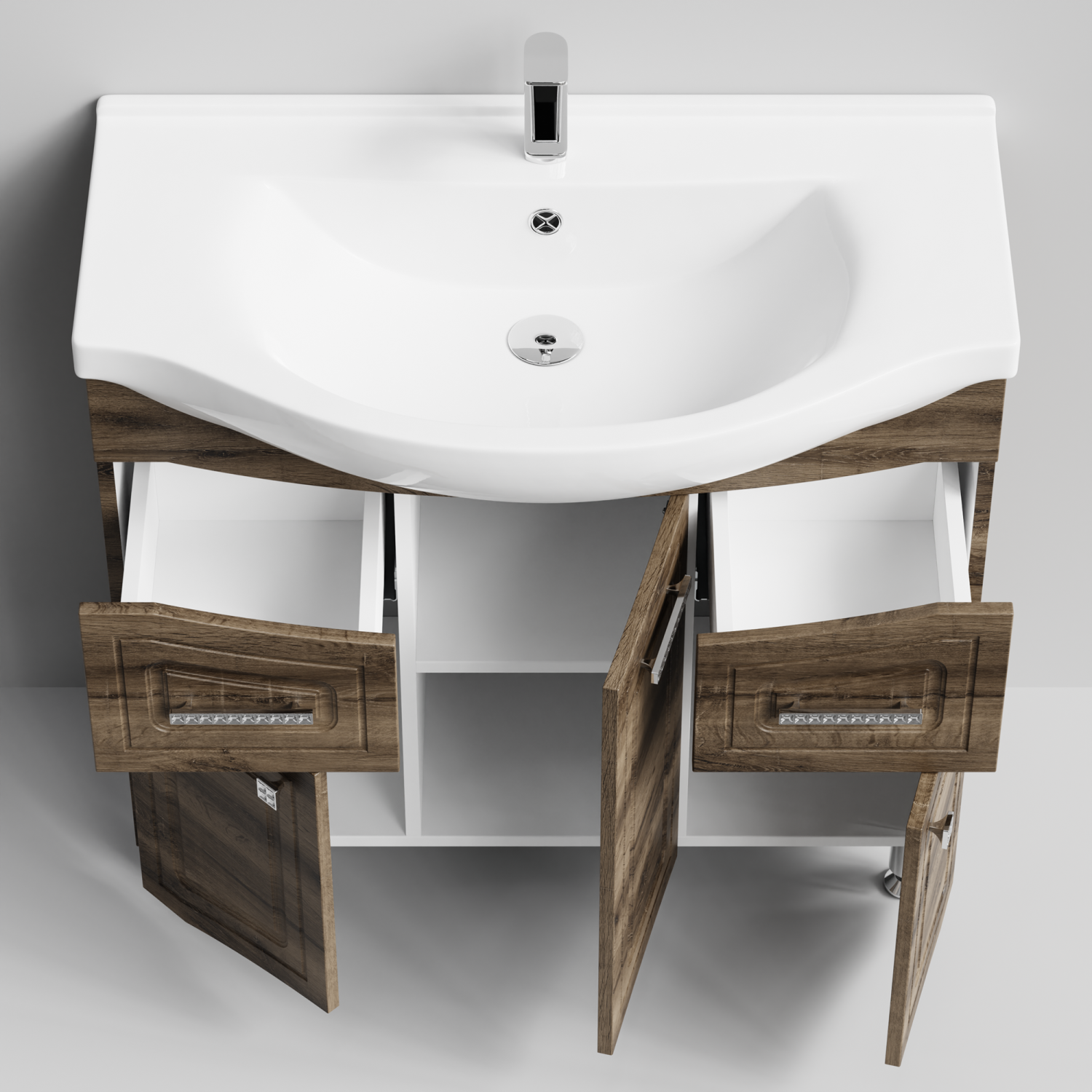 Тумба с раковиной Адам 90 напольная, Дуб крымский коричневый, петли слева